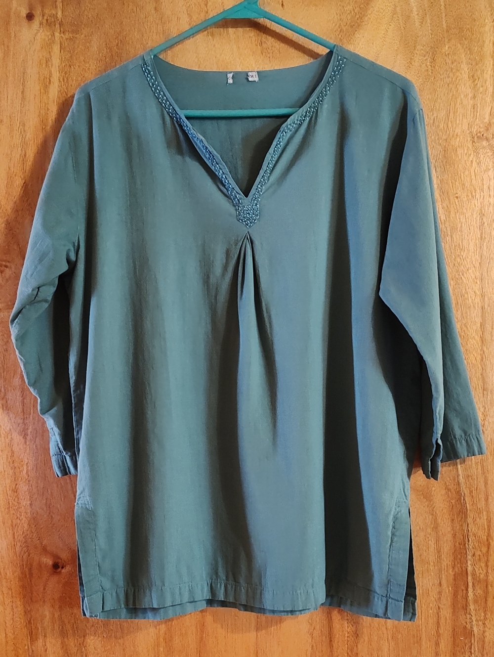 Coyuchi Organic Cotton Split Neck Tunic Twilight Blue Embroidery XL *See Meas.